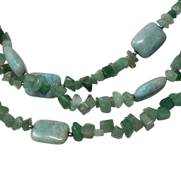 Vtg 80s Lee Sands Jade Aventurine Necklace Signed LS Triple Strand Green Gems - Picture 2 of 6